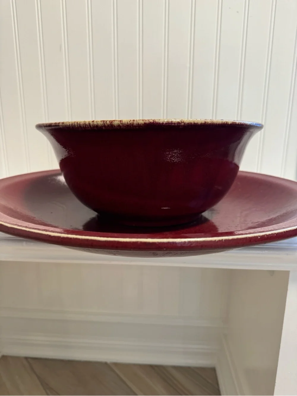 Pottery Barn Classic Red Ceramic Serving Bowl and Platter Set
